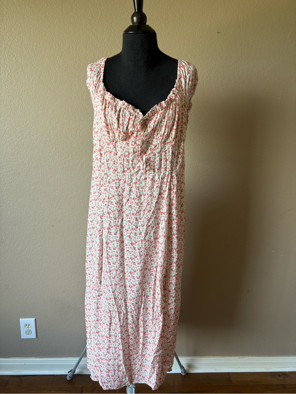 Aeropostale Floral Maxi Dress SZ XL Smocked Slit Milkmaid Babydoll